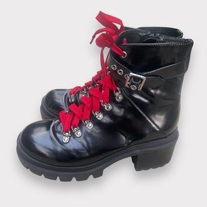 Jeffery Campbell Czech Patent Faux Leather Combat Platform Boots| 9.5
